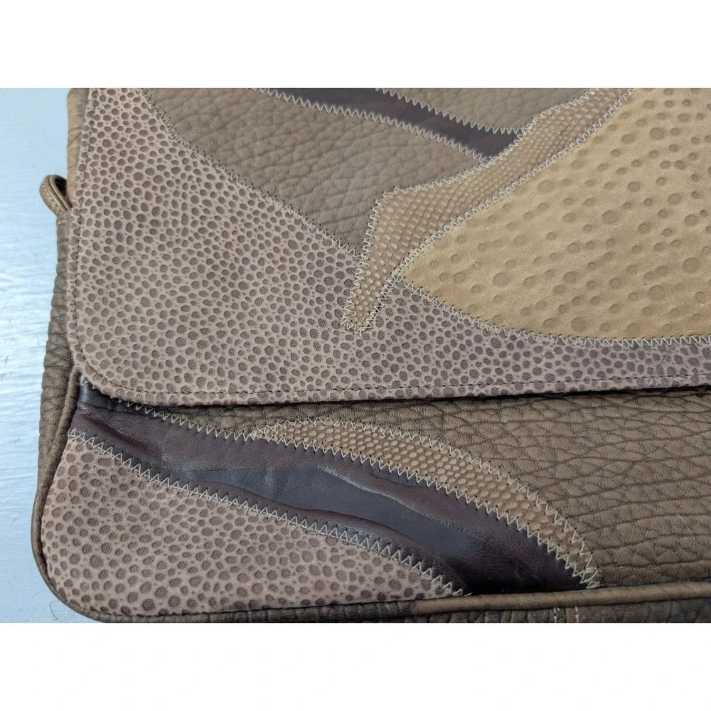Vintage Brown‎ Purse Leather Bag Patchwork Stitched Retro 90s Size 23